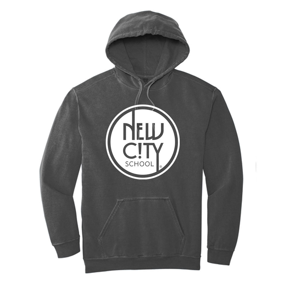 New City School - Circle Logo Printed on Comfort Colors Hooded Sweatshirt