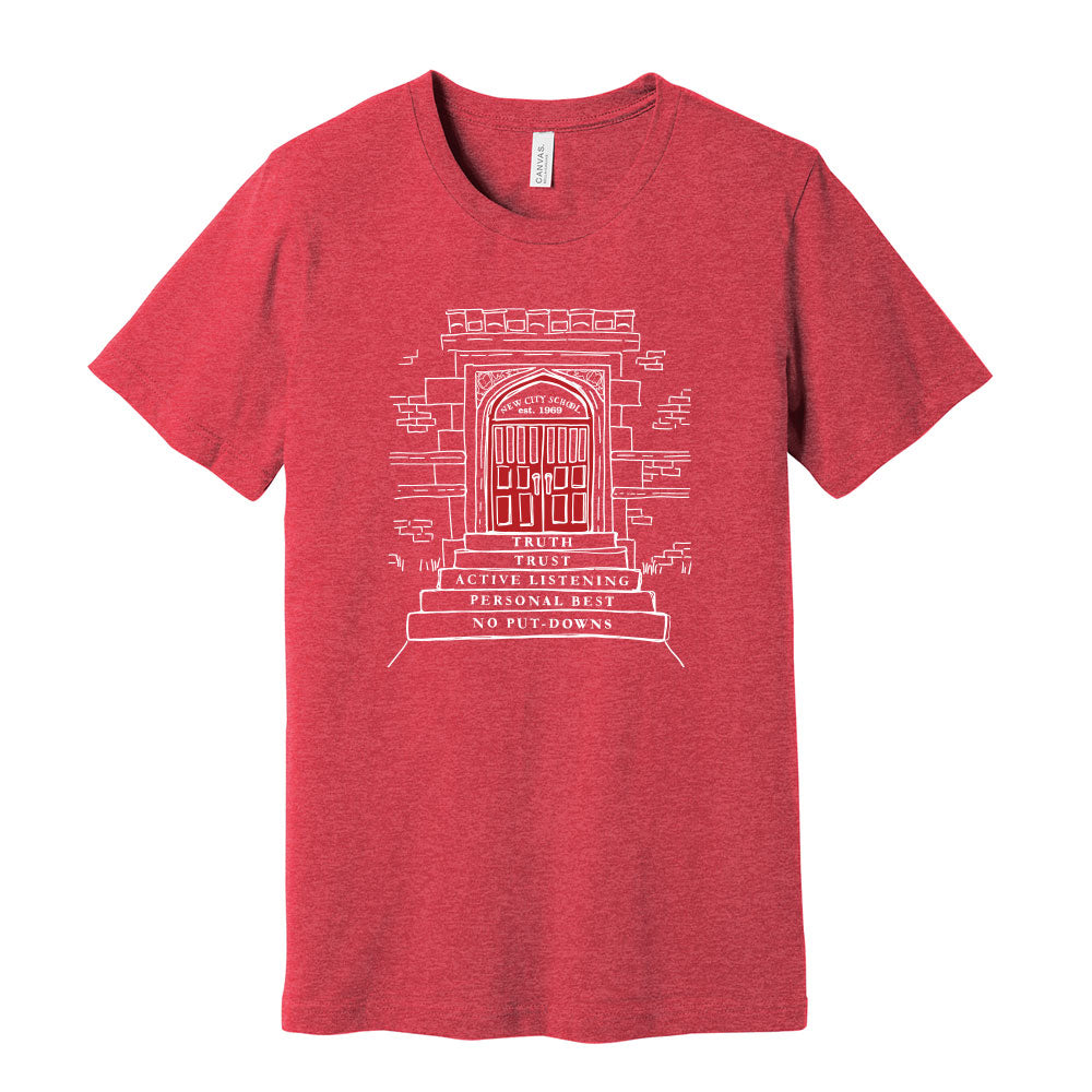 New City School - Red Door/Rules To Live By - Bella + Canvas Unisex Cotton/Polyester Blend T-Shirt - Printed