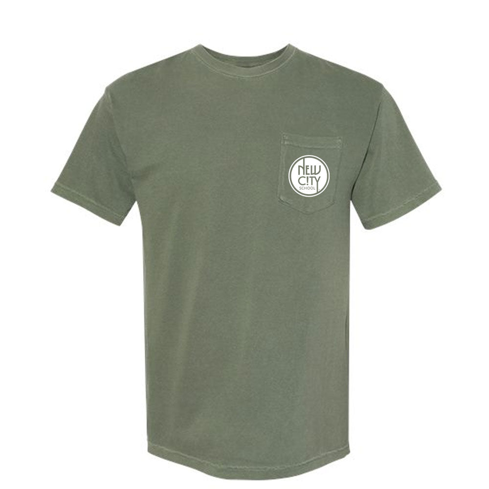 New City School - Circle Pocket Print -Comfort Colors Unisex Garment-Dyed Heavyweight Pocket T-Shirt