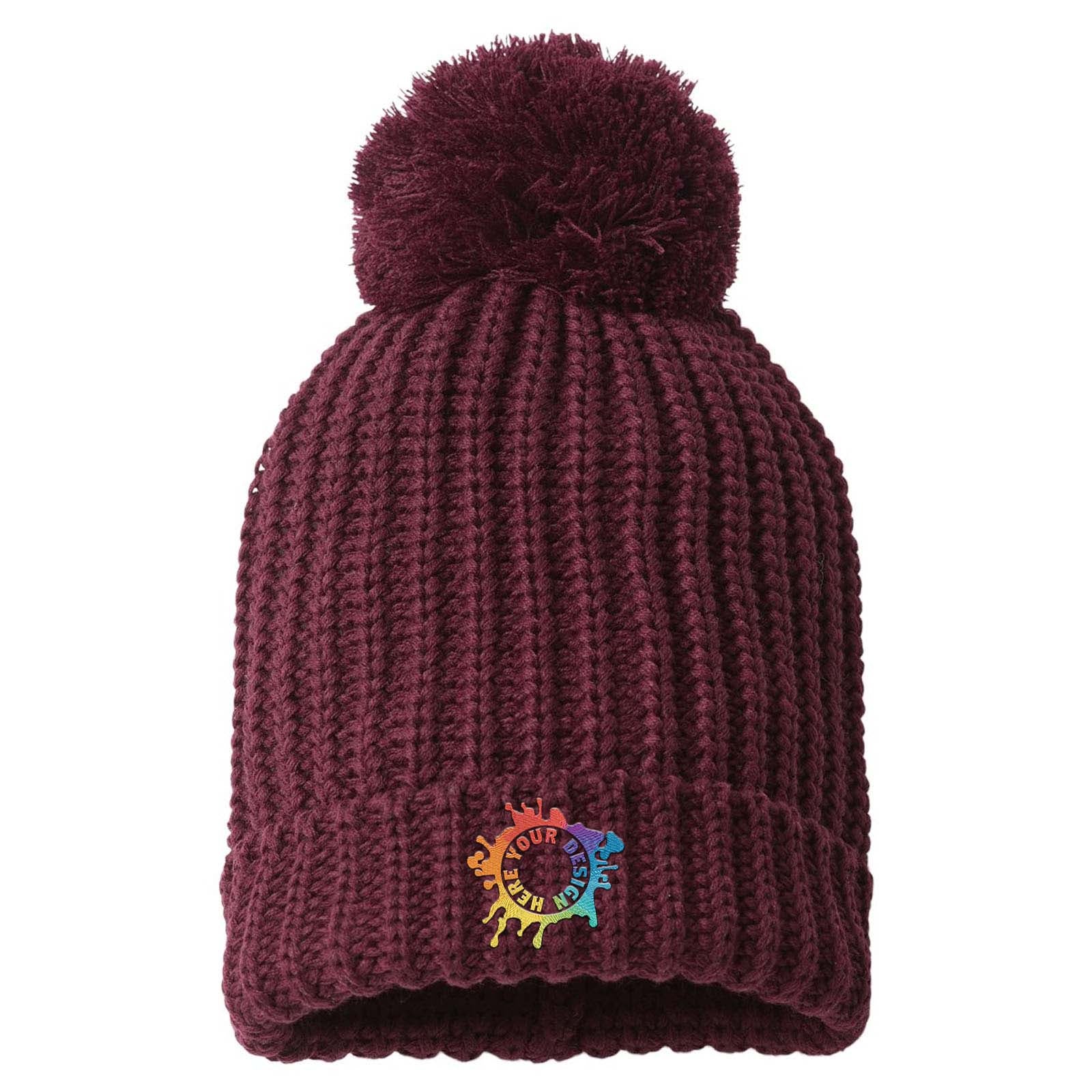 Embroidered Richardson Chunky Cable with Cuff & Pom Beanie - Mato & Hash