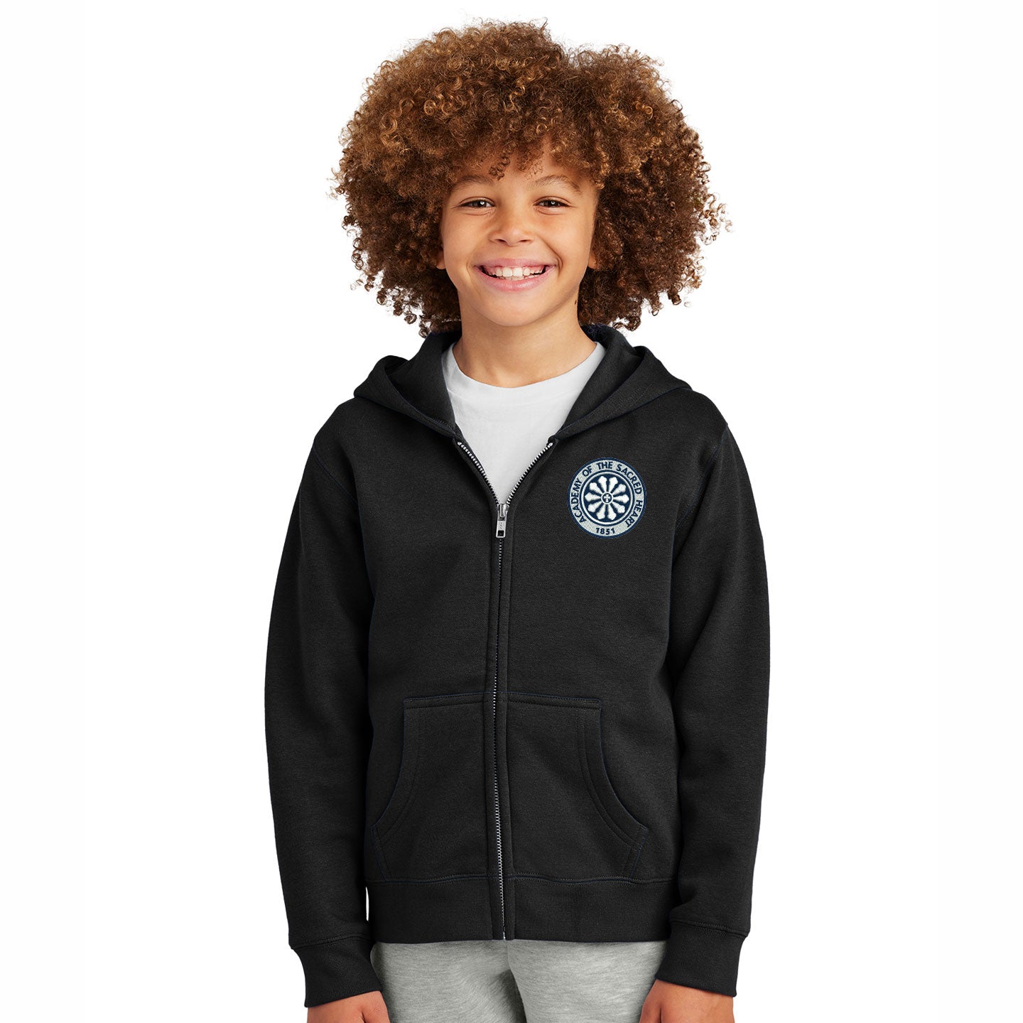 ASH - Embroidered Rose Window Youth District VIT Fleece Zip-Hoodie