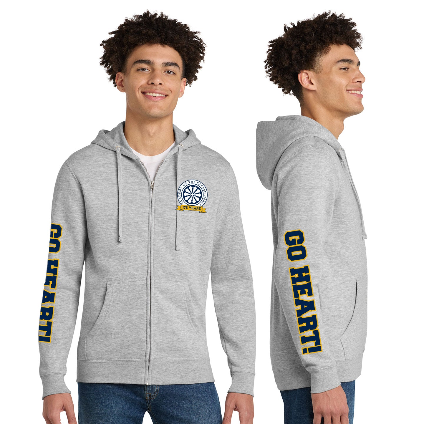 ASH - Go Heart! Printed Unisex District VIT Fleece Zip-Hoodie