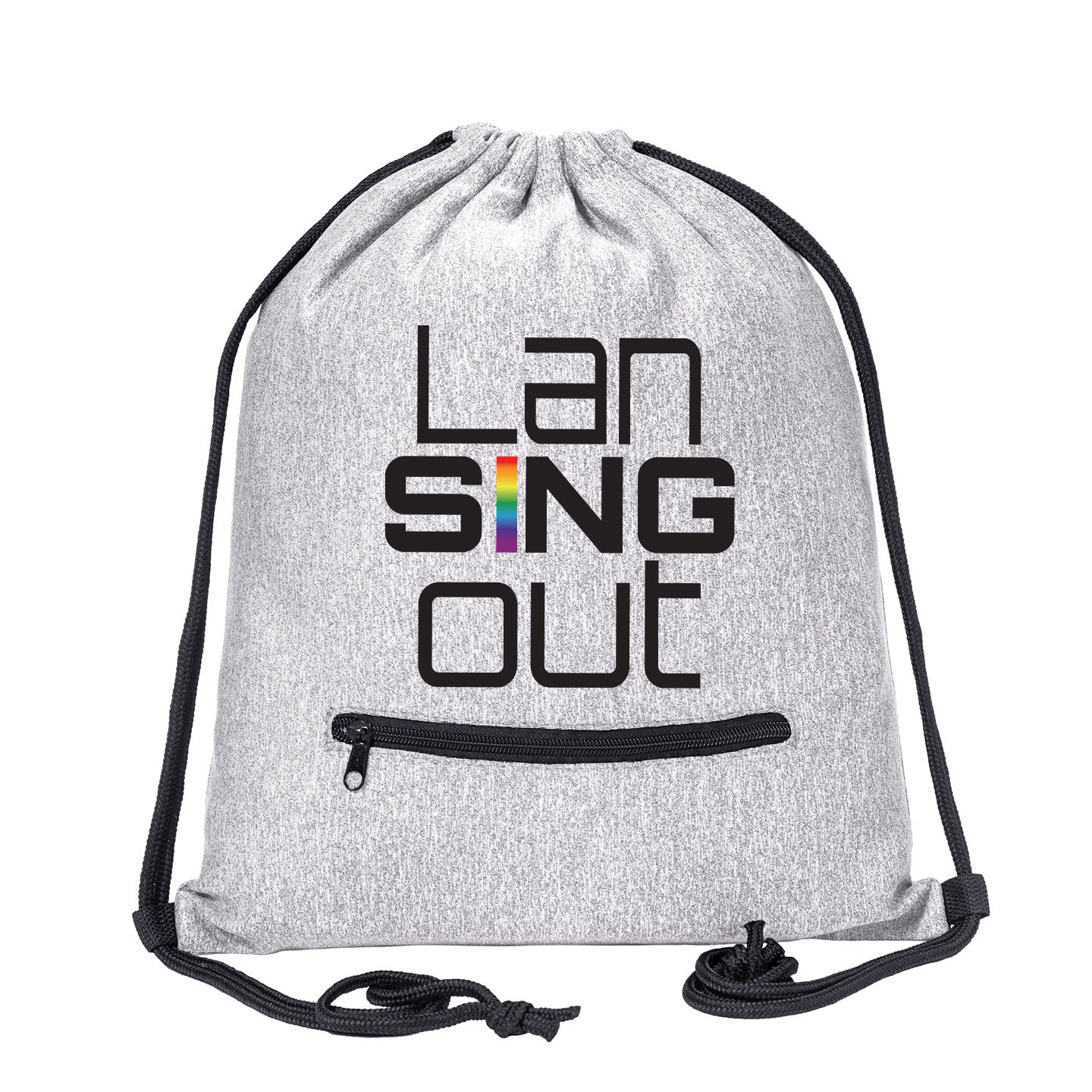 LanSINGout - Stacked Logo Melange Drawstring Bag With Zipper Pocket