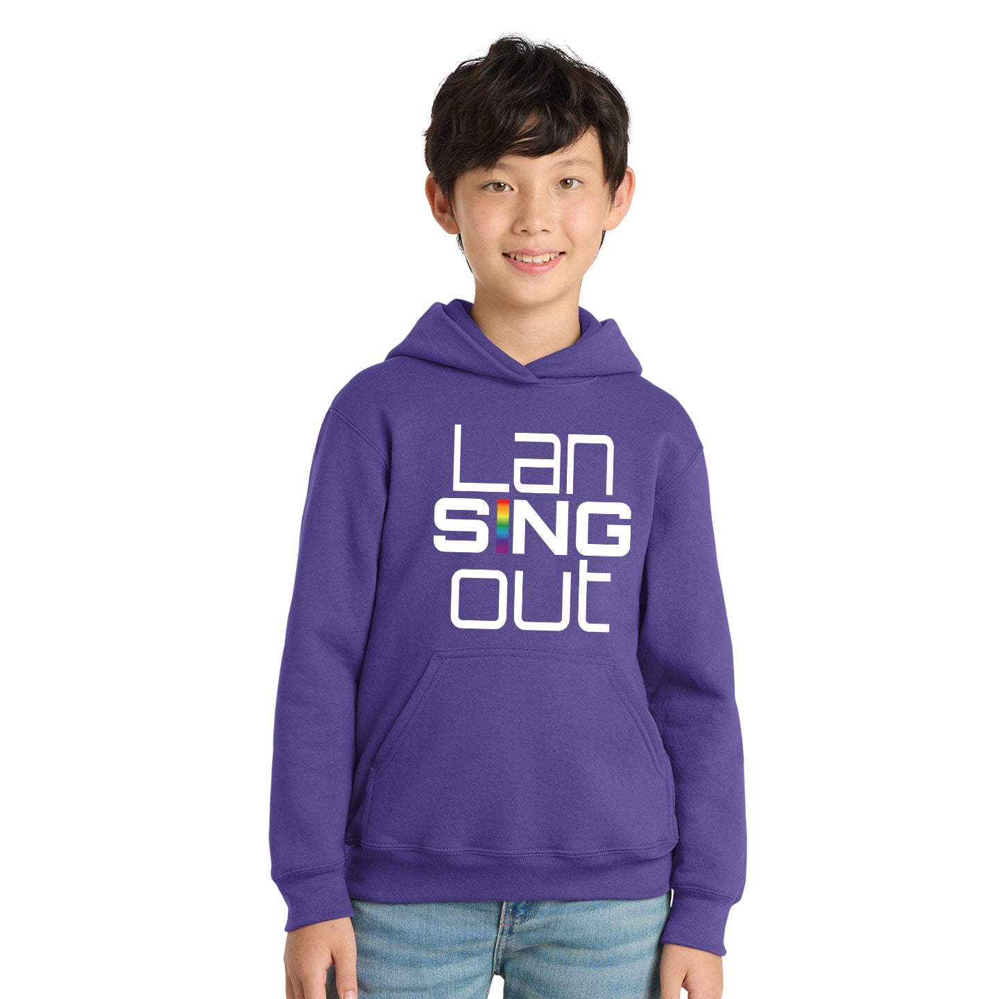 LanSINGout - Stacked Logo Printed Youth Port & Co Pullover Hoodie