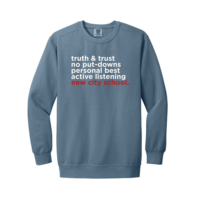 New City School - "Rules To Live By" Comfort Colors Crewneck Sweatshirt