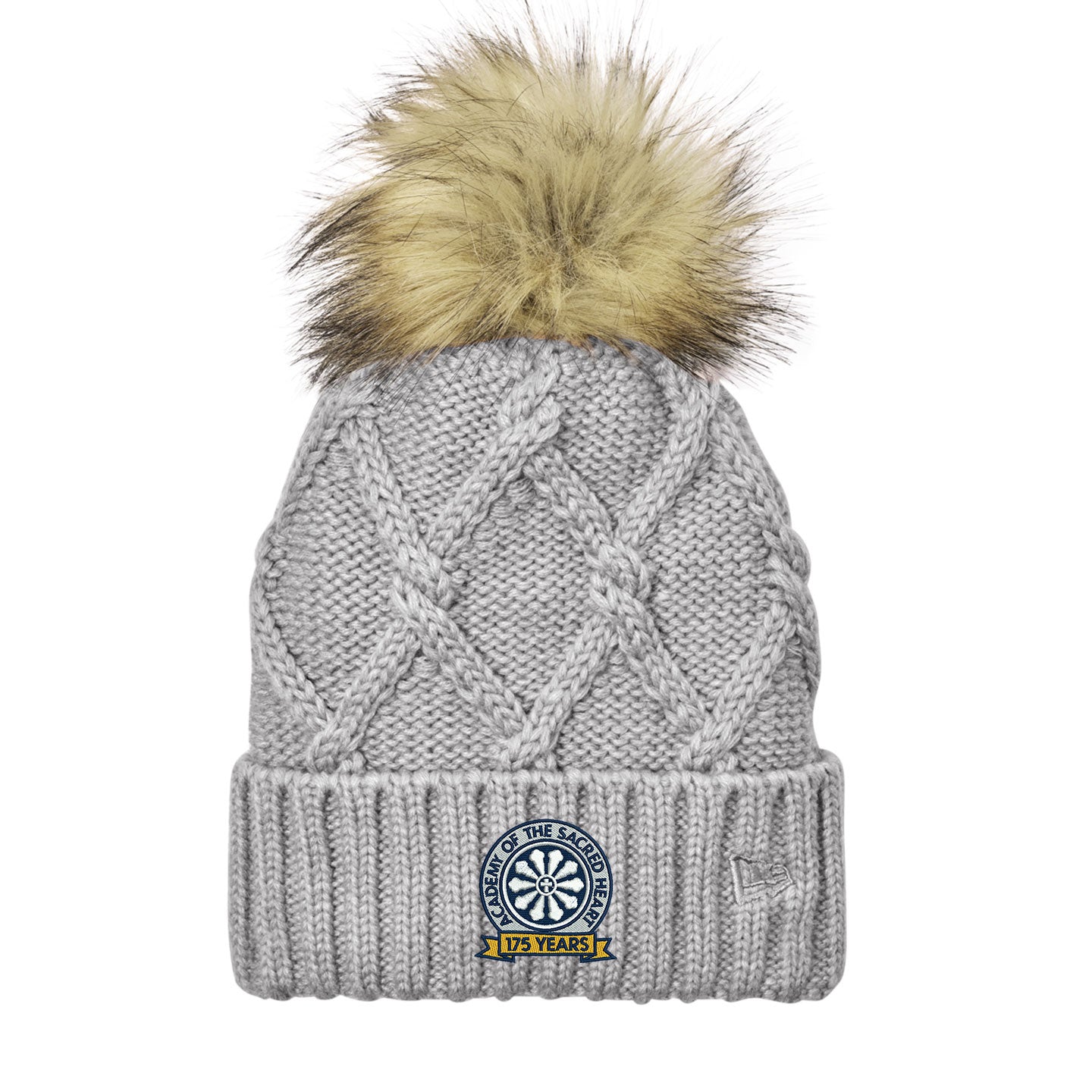 ASH - Embroidered 175 Year New Era Faux Fur Pom Beanie