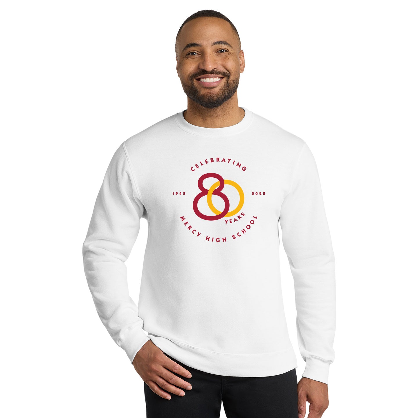 Mercy HS - 80th Anniversary Printed Unisex Port & Co Core Fleece Crewneck Sweatshirt