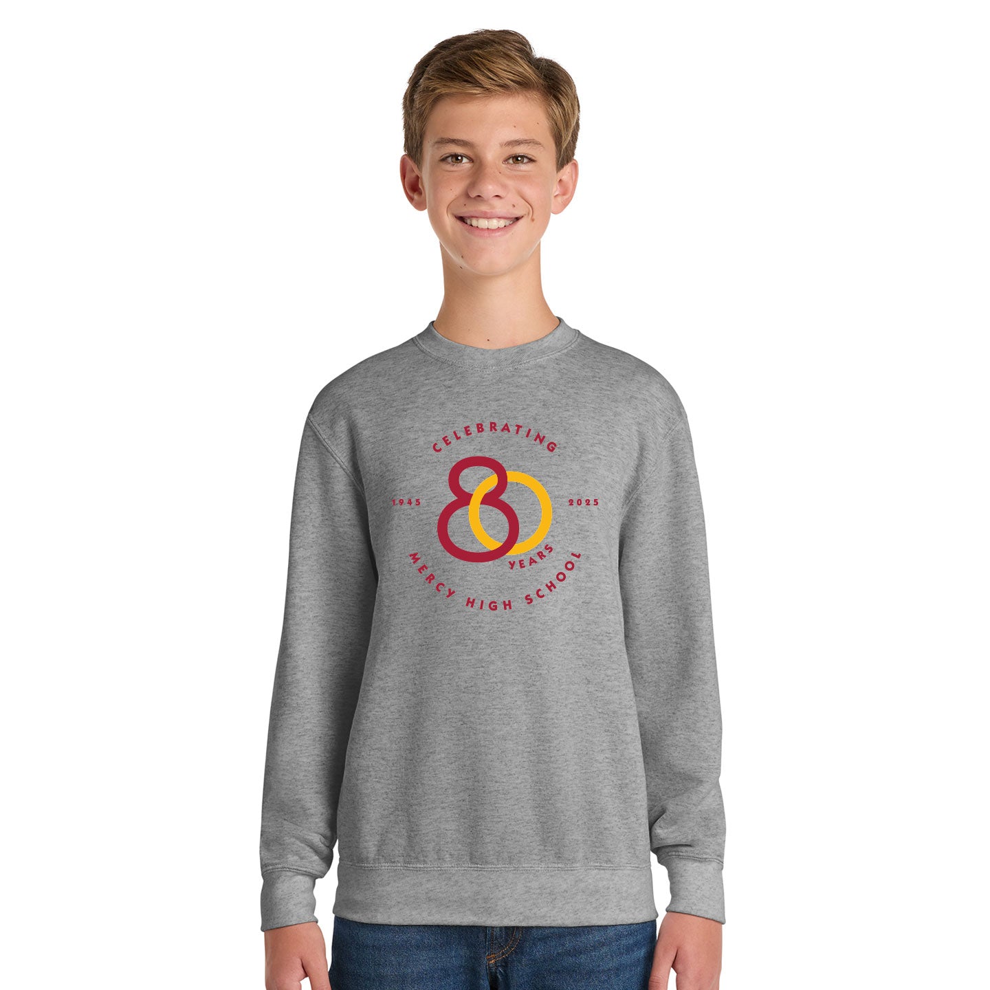 Mercy HS - 80th Anniversary Printed Youth Port & Co Core Fleece Crewneck Sweatshirt