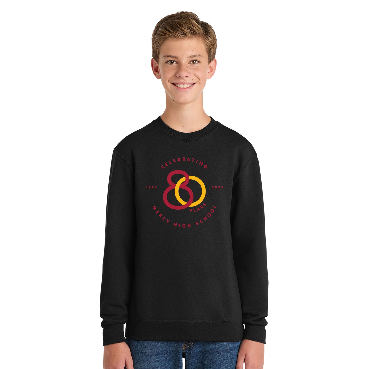 Mercy HS - 80th Anniversary Printed Youth Port & Co Core Fleece Crewneck Sweatshirt