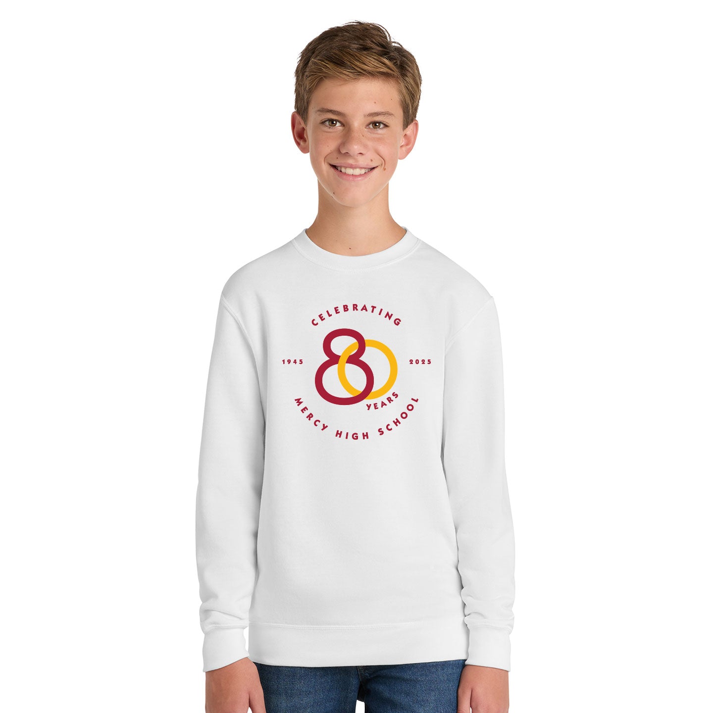 Mercy HS - 80th Anniversary Printed Youth Port & Co Core Fleece Crewneck Sweatshirt