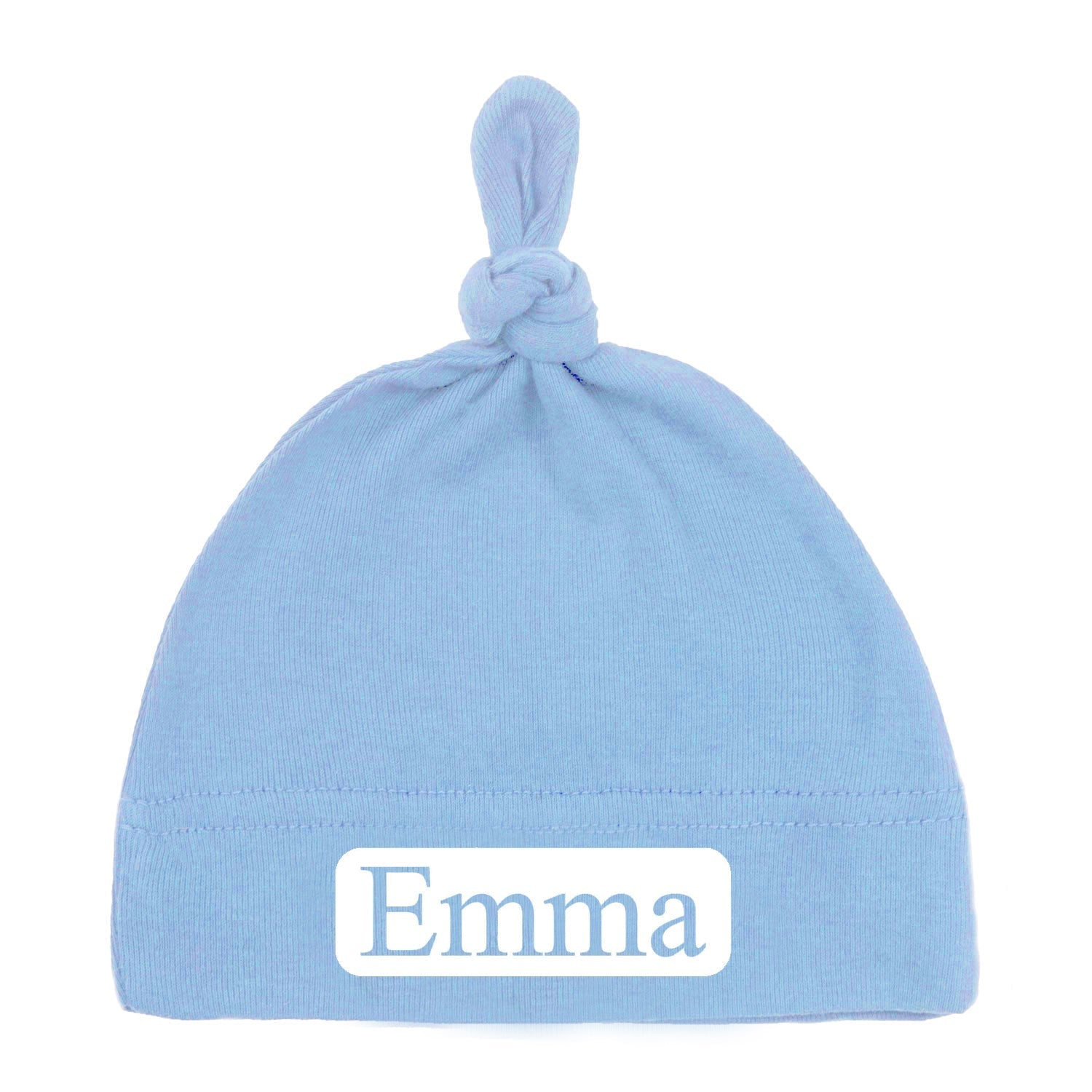 Custom Name (Text in Block) Baby Hat w/ Adjustable Top Knot