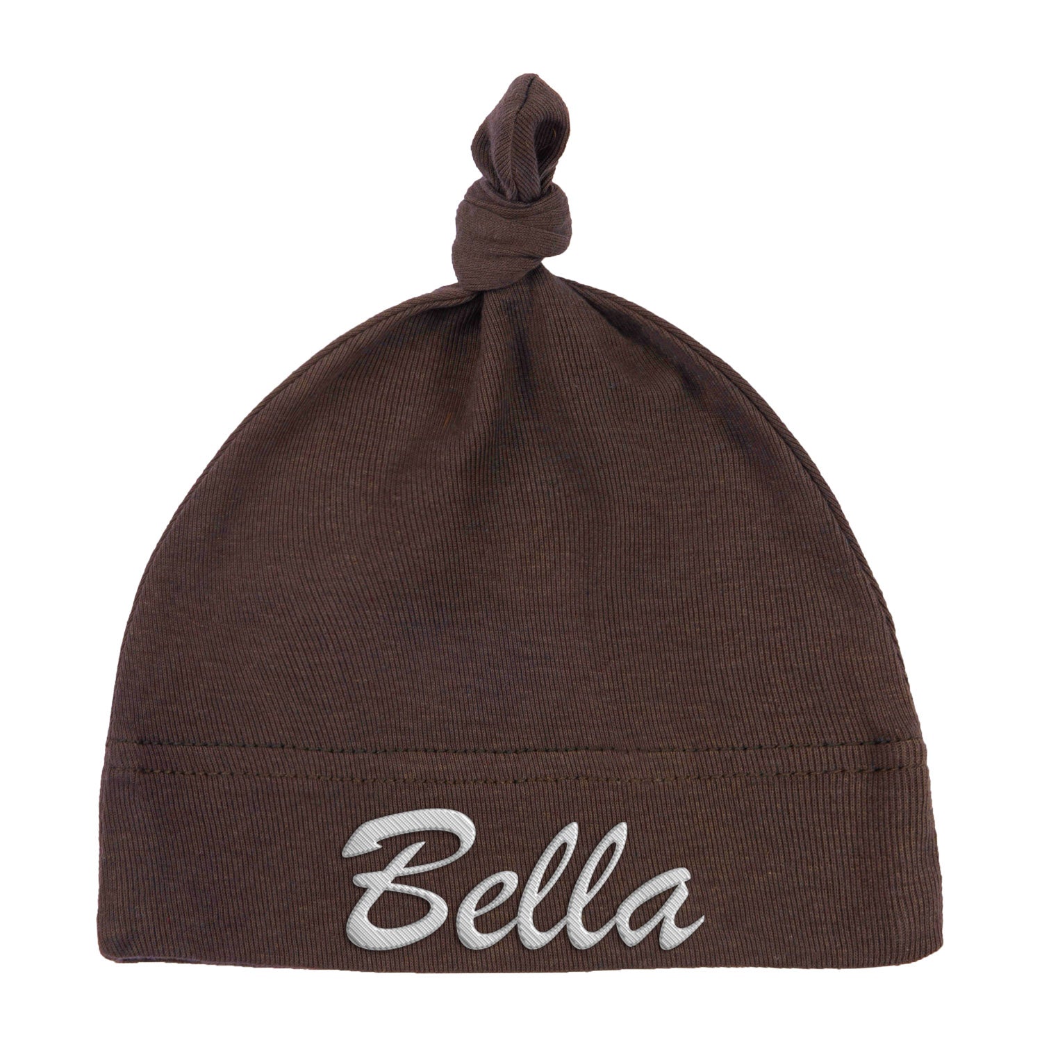 Embroidered Text Custom Name Baby Hat w/ Adjustable Top Knot