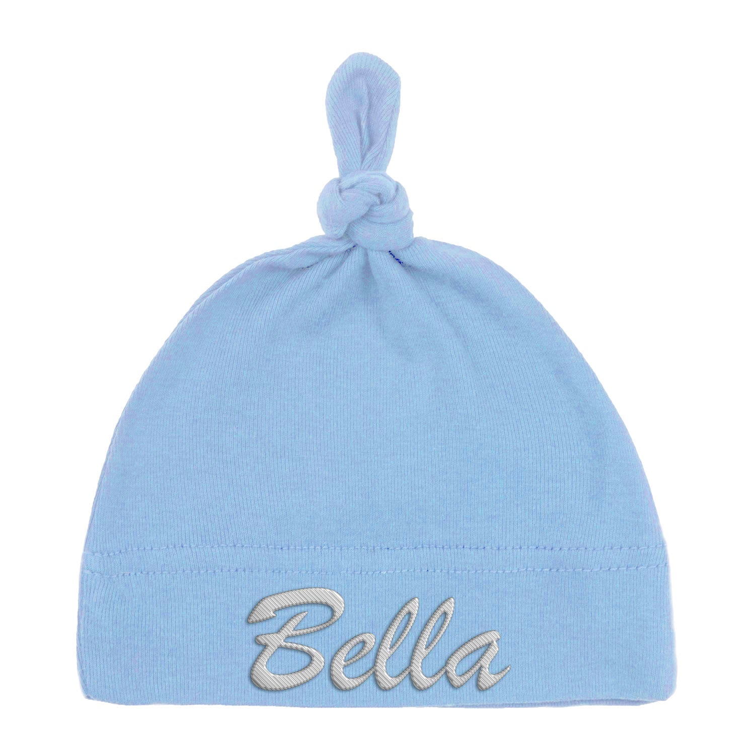 Embroidered Text Custom Name Baby Hat w/ Adjustable Top Knot
