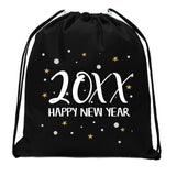 20XX Happy New Year w/ Gold Stars Custom Date Mini Polyester Drawstring Bag