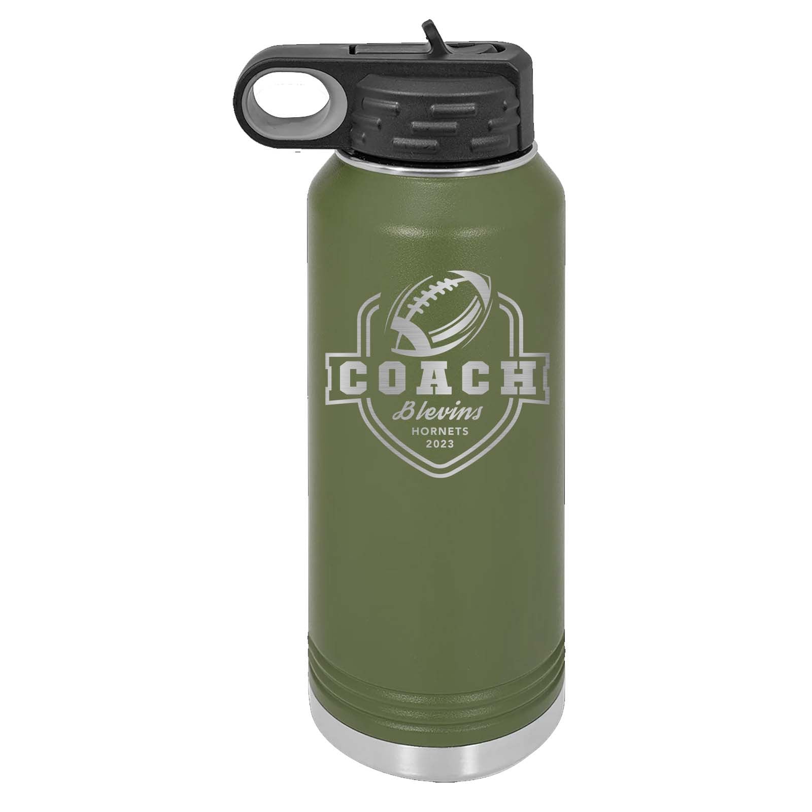 32oz Football Coach Laser Engraved Water Bottle - Mato & Hash