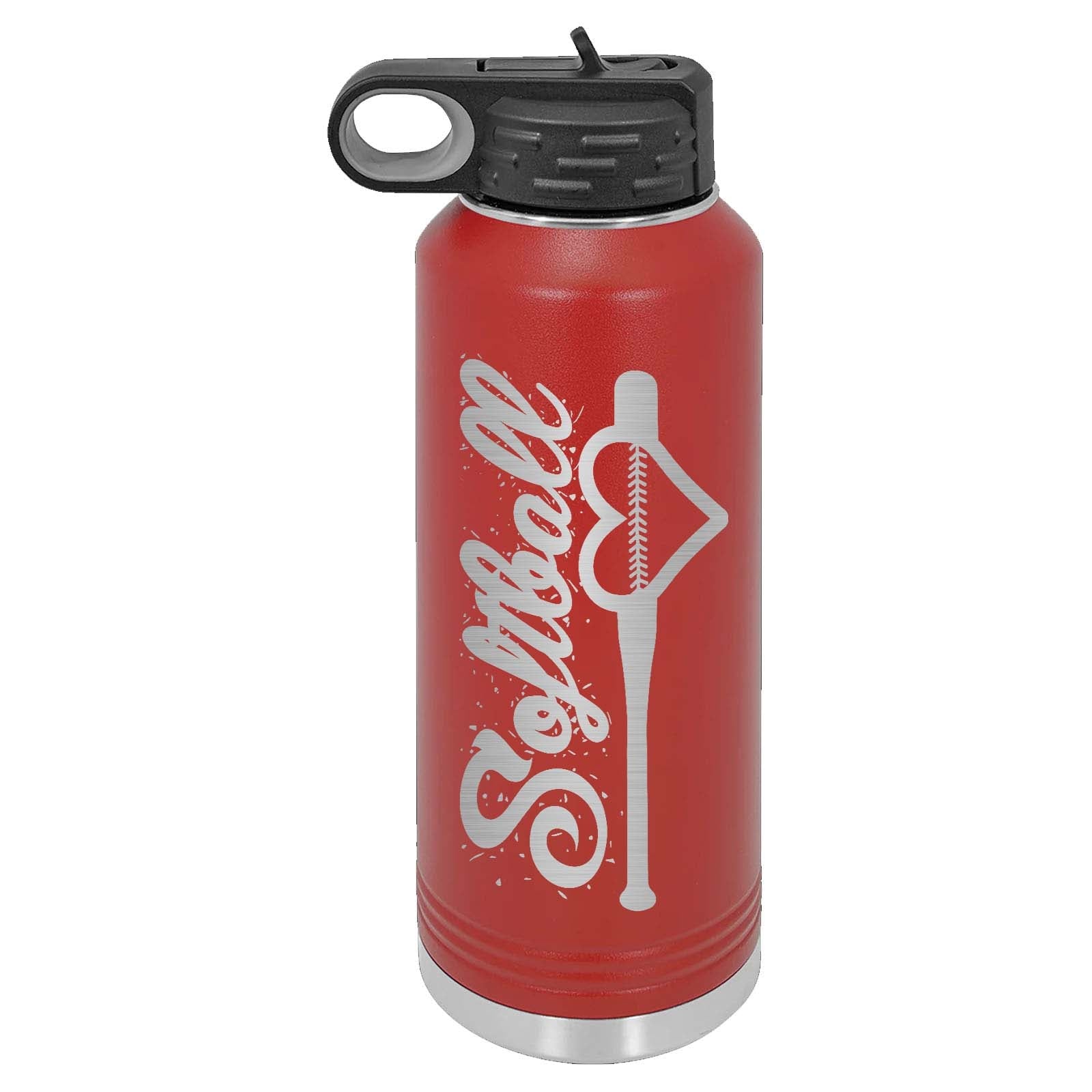 32oz Softball Laser Engraved Water Bottle - Mato & Hash