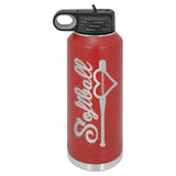 32oz Softball Laser Engraved Water Bottle - Mato & Hash