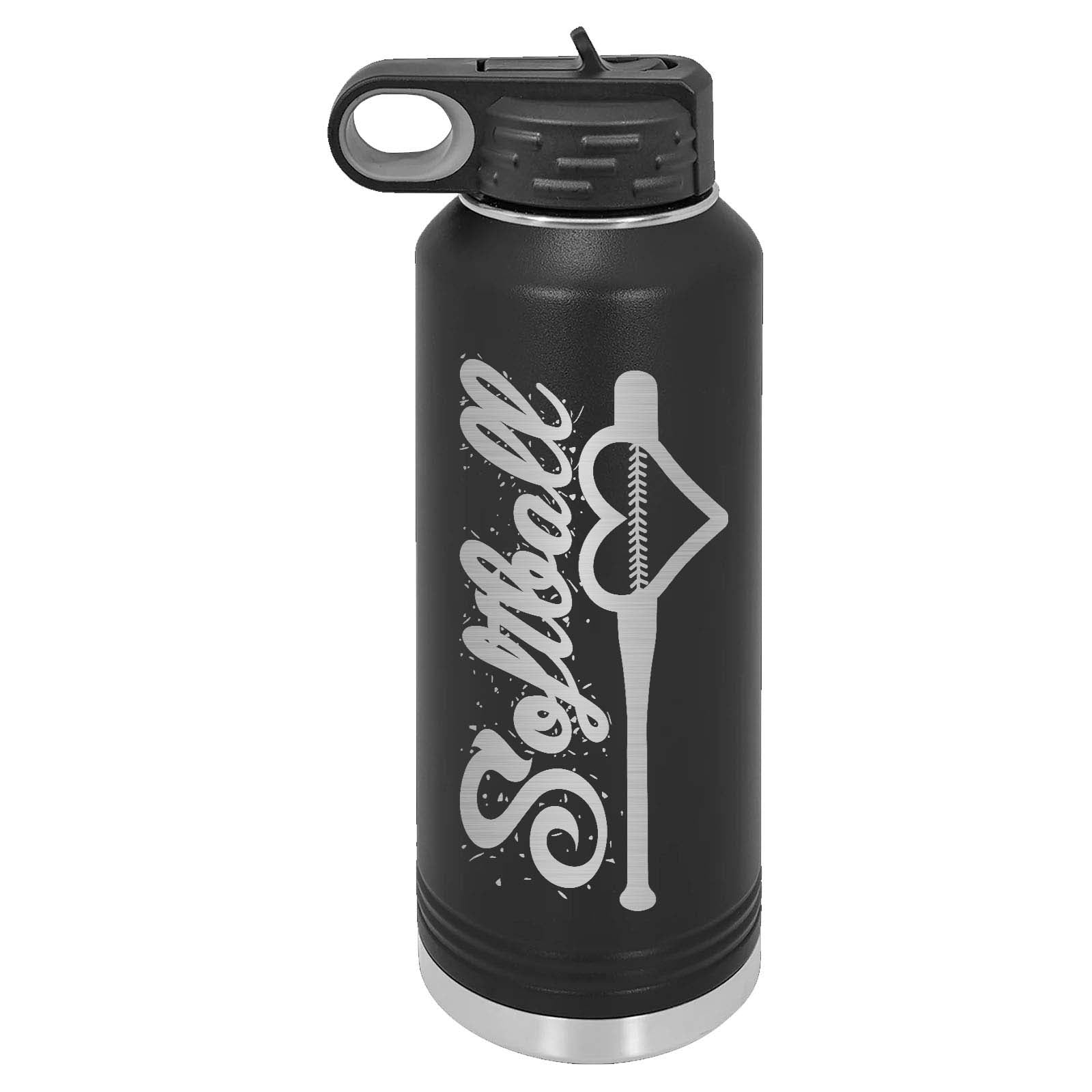 32oz Softball Laser Engraved Water Bottle - Mato & Hash