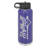 32oz Softball Laser Engraved Water Bottle - Mato & Hash