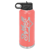 32oz Softball Laser Engraved Water Bottle - Mato & Hash