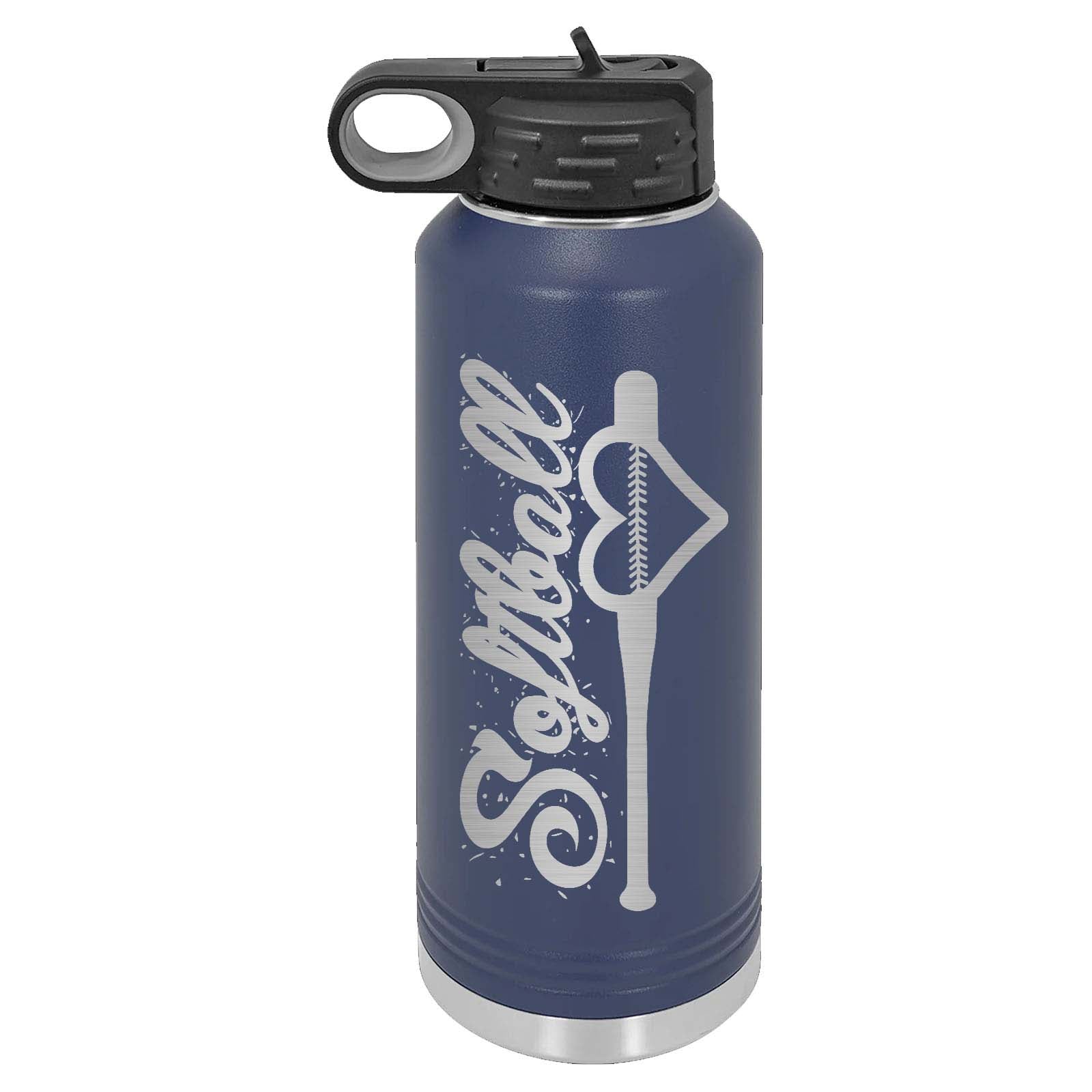 32oz Softball Laser Engraved Water Bottle - Mato & Hash