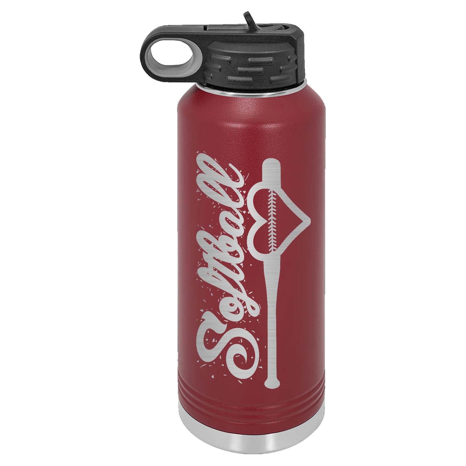 32oz Softball Laser Engraved Water Bottle - Mato & Hash