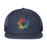 Embroidered Mega Cap - Flat Bill Six-Panel Trucker Cap
