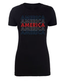 America Patriotic Stacked Text Womens 4th of July T Shirts