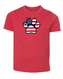 American Flag Dark Paw Print Kids 4th of July T Shirts