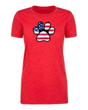 American Flag Dark Paw Print Womens 4th of July T Shirts