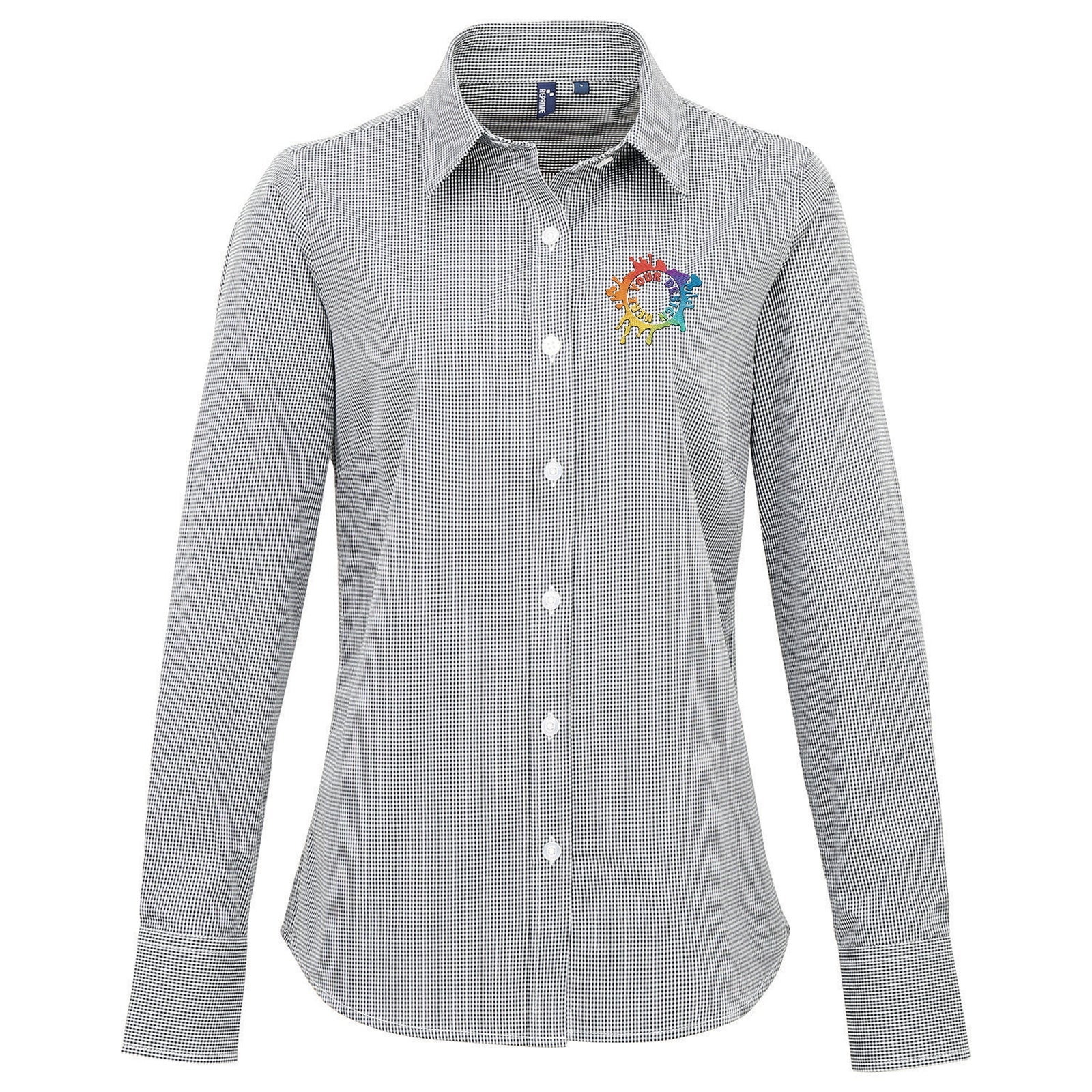 Artisan Collection by Reprime Ladies' Microcheck Gingham Long-Sleeve Cotton Shirt Embroidery - Mato & Hash