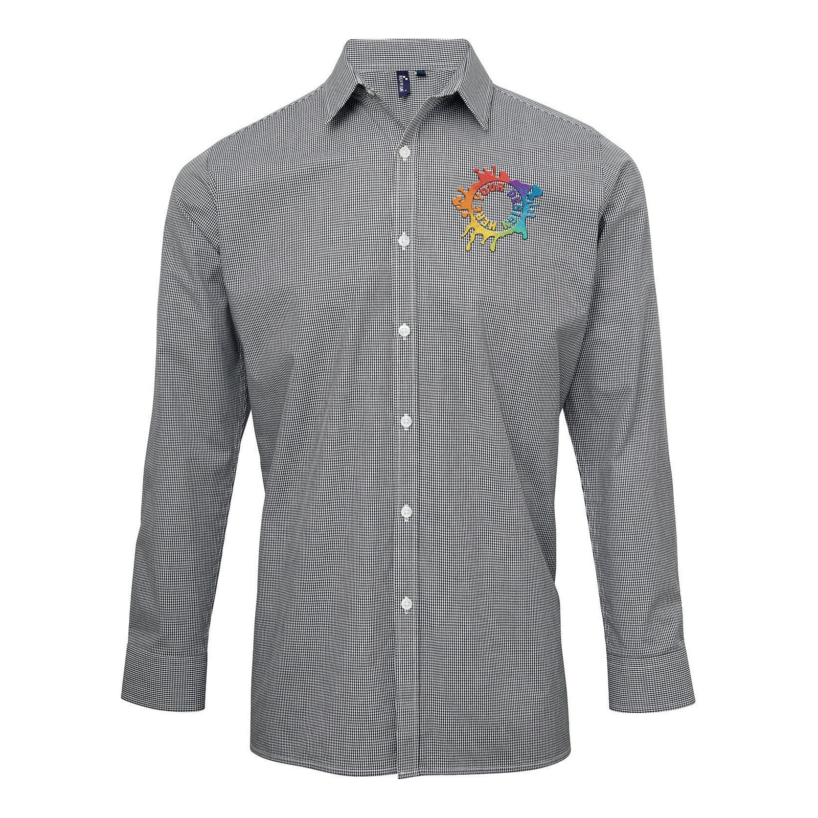 Artisan Collection by Reprime Men's Microcheck Gingham Long-Sleeve Cotton Shirt Embroidery - Mato & Hash