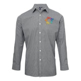 Artisan Collection by Reprime Men's Microcheck Gingham Long-Sleeve Cotton Shirt Embroidery