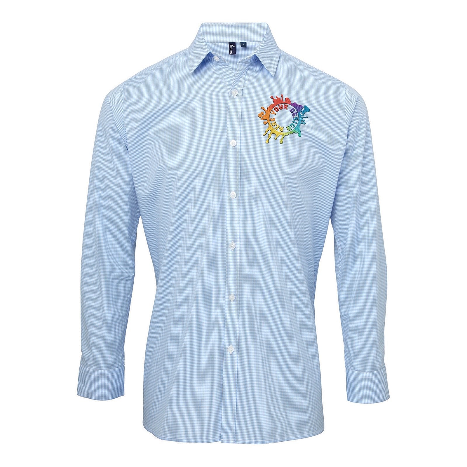 Artisan Collection by Reprime Men's Microcheck Gingham Long-Sleeve Cotton Shirt Embroidery - Mato & Hash