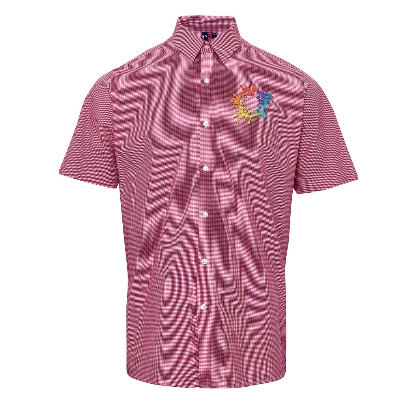 Artisan Collection by Reprime Men's Microcheck Gingham Short-Sleeve Cotton Shirt Embroidery - Mato & Hash