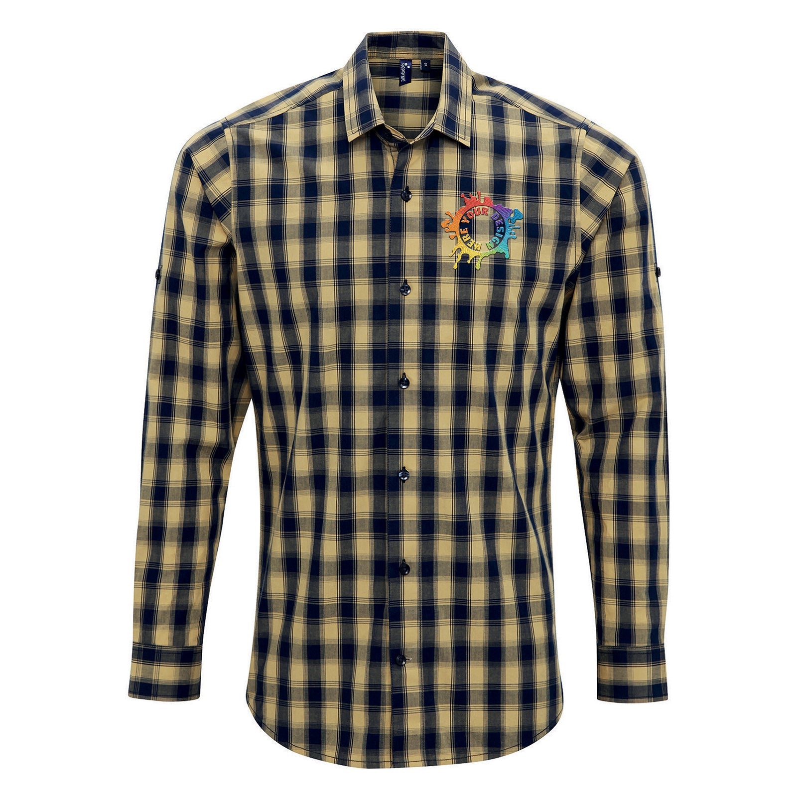 Artisan Collection by Reprime Men's Mulligan Check Long-Sleeve Cotton Shirt Embroidery - Mato & Hash