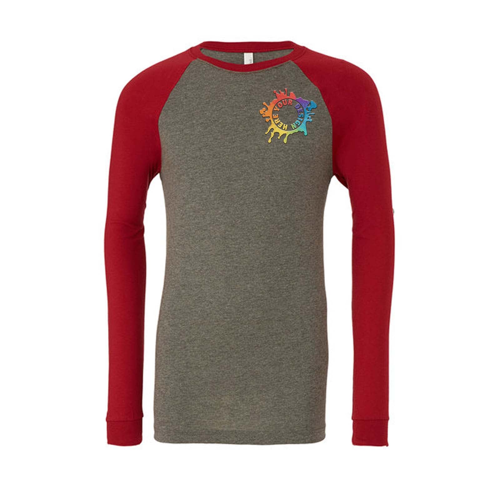 Bella + Canvas Men's Jersey Long-Sleeve Baseball Raglan T-Shirt Embroidery