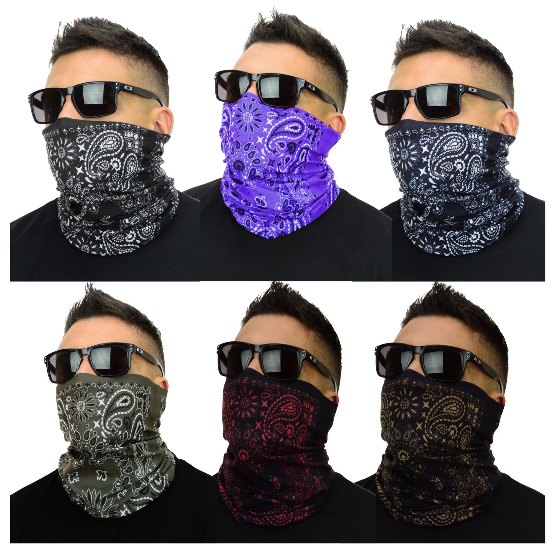 Classic Paisley or Solid Color Multifunctional Neck Gaiter Tube Bandana Face Cover - Mato & Hash