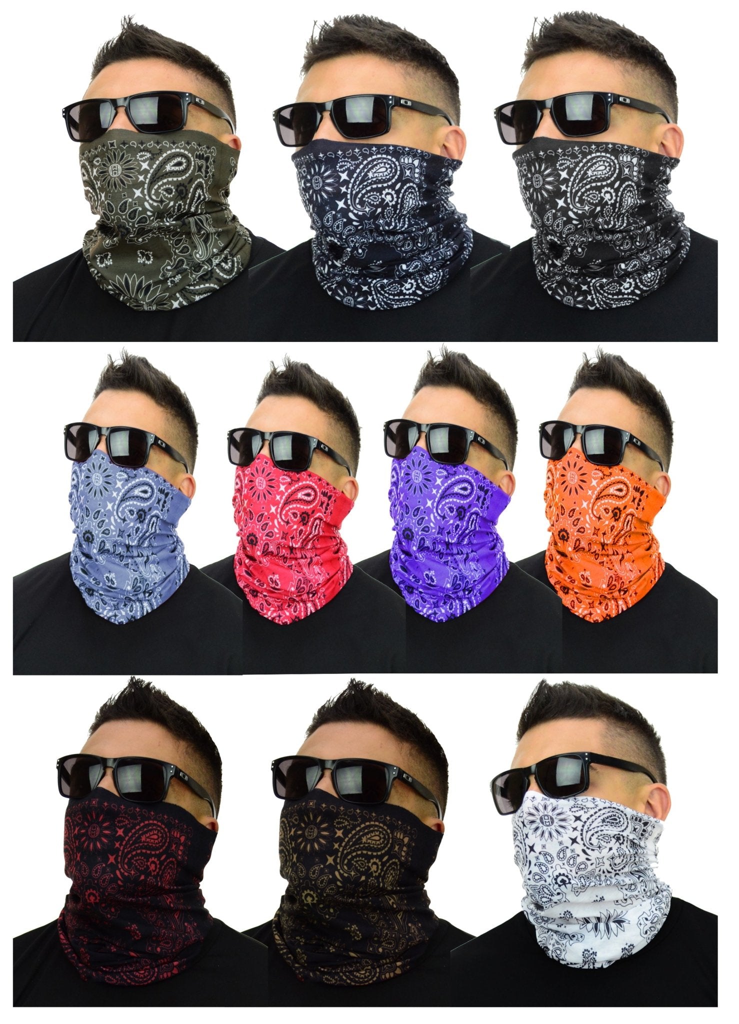 Classic Paisley or Solid Color Multifunctional Neck Gaiter Tube Bandana Face Cover - Mato & Hash