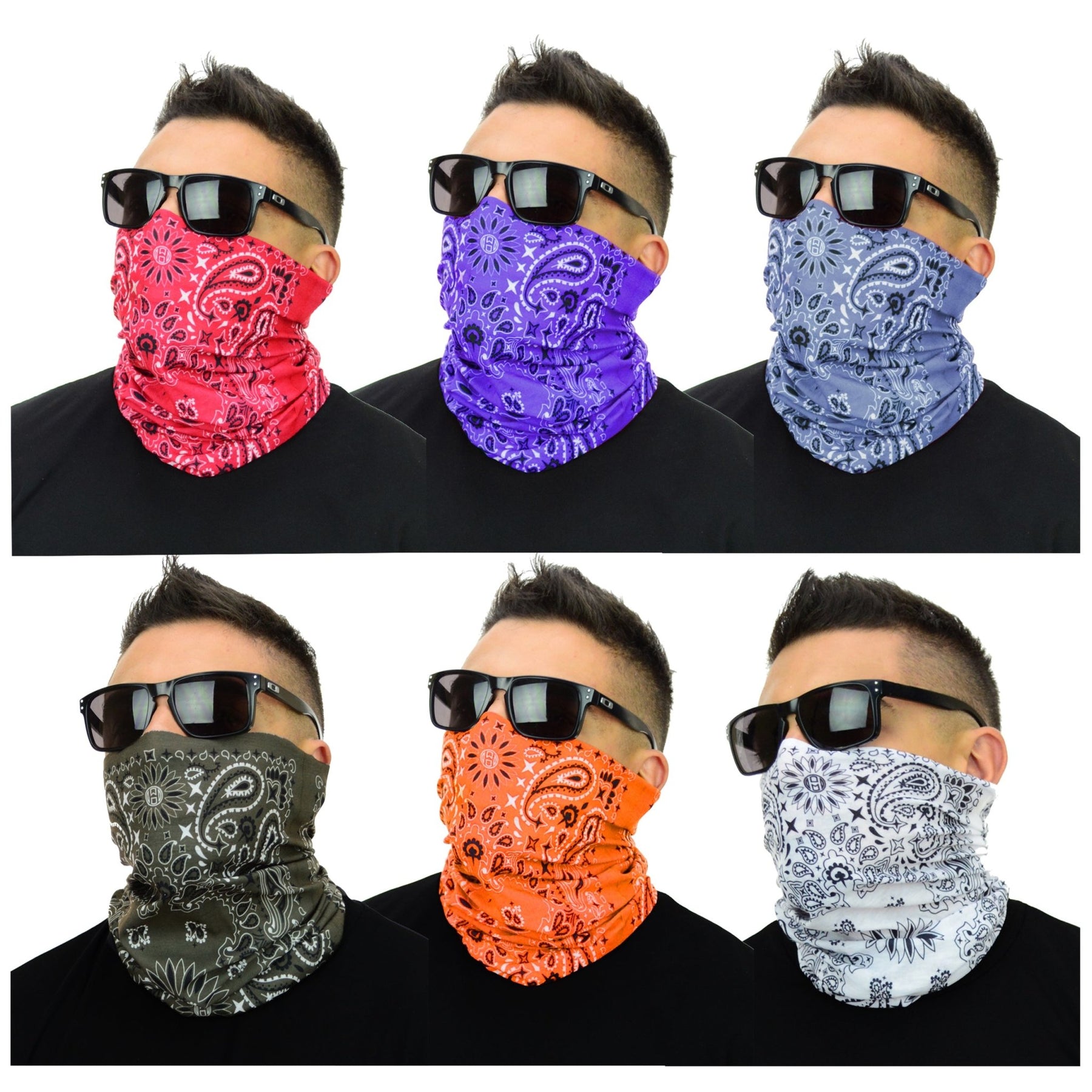 Classic Paisley or Solid Color Multifunctional Neck Gaiter Tube Bandana Face Cover - Mato & Hash