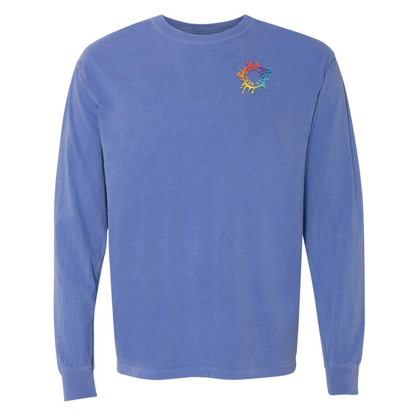 Comfort Colors Garment Dyed Heavyweight Men's 100% Cotton Long Sleeve T-Shirt Embroidery - Mato & Hash