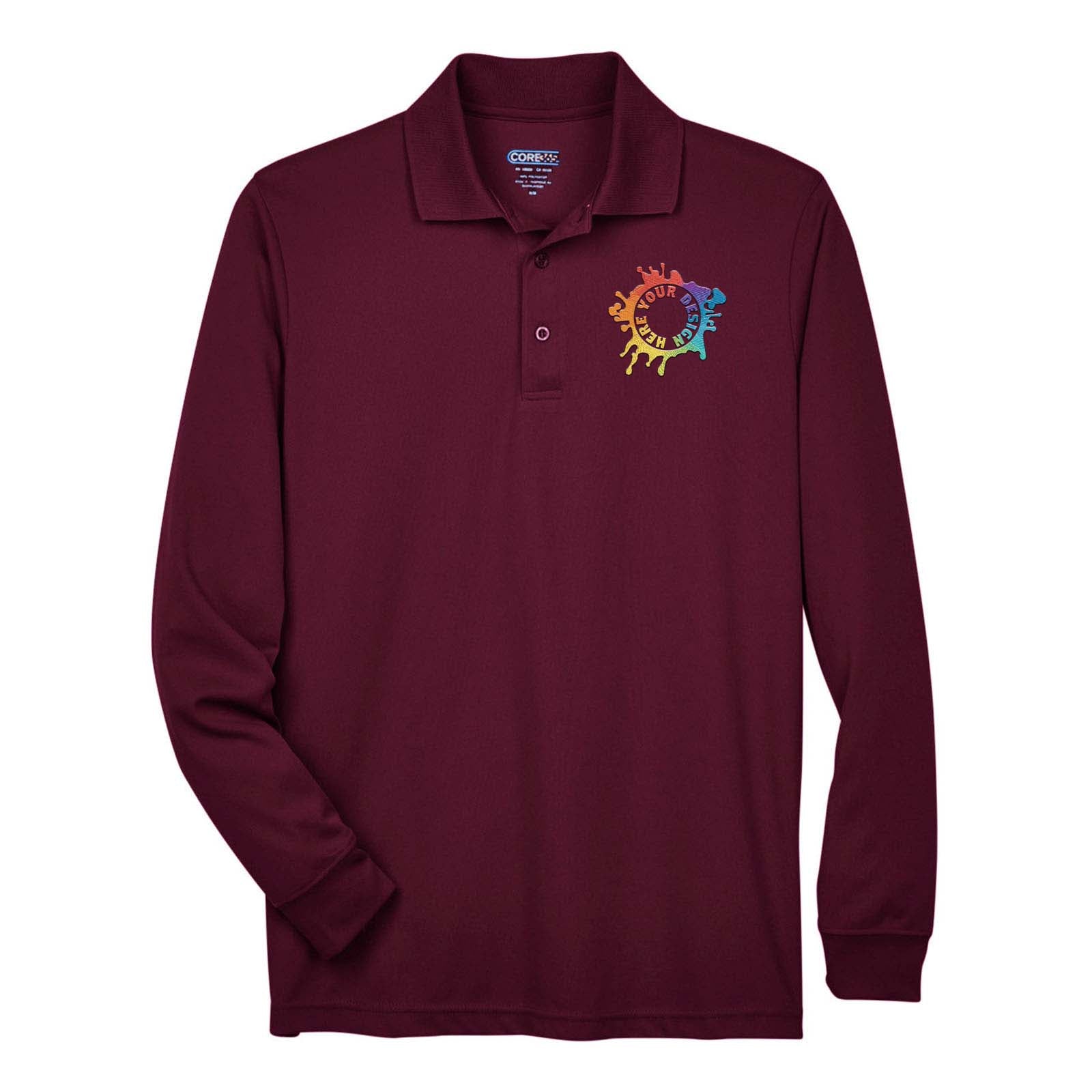 Core365 Men's Pinnacle Performance Polyester Long Sleeve Piqué Polo T-Shirt Embroidery - Mato & Hash