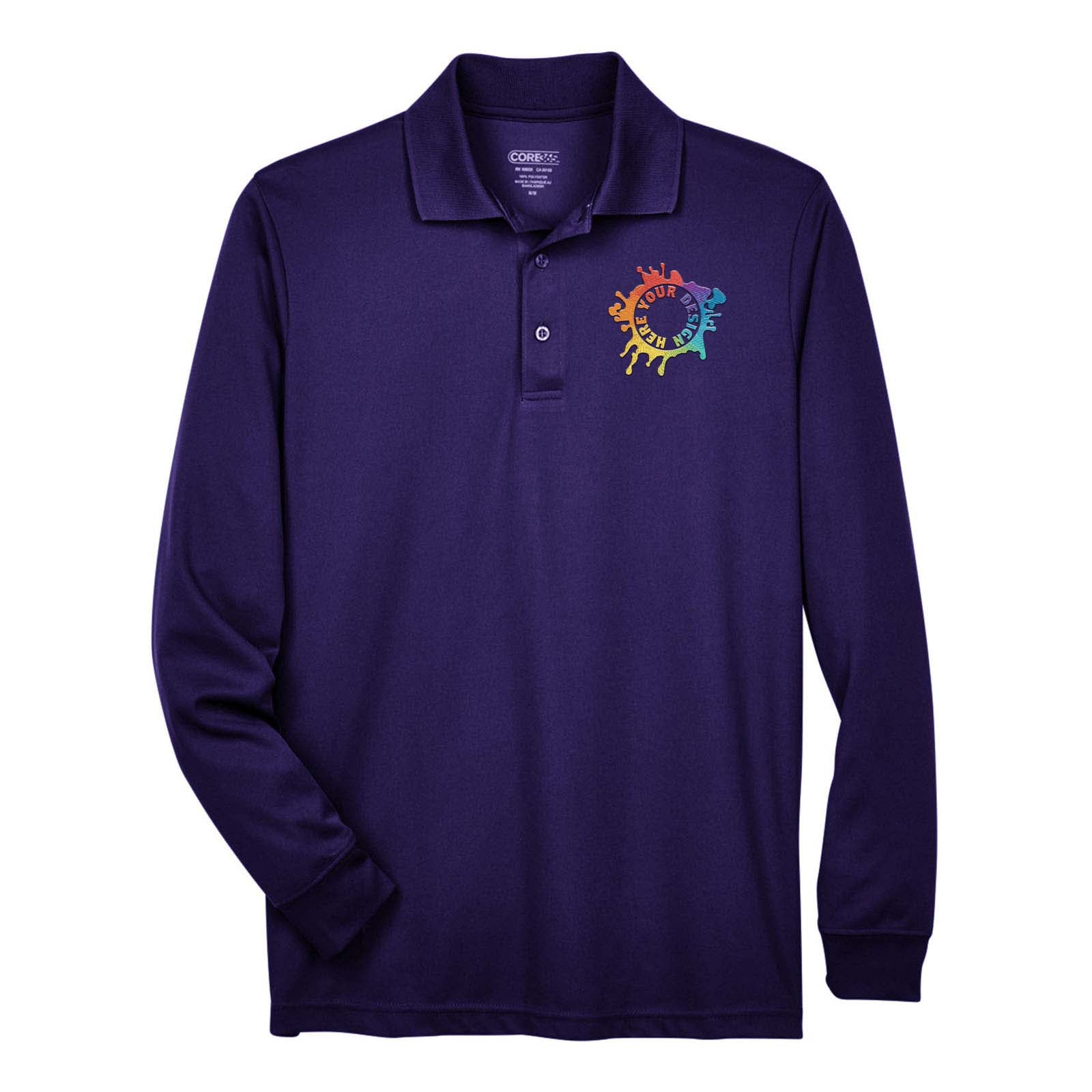 Core365 Men's Pinnacle Performance Polyester Long Sleeve Piqué Polo T-Shirt Embroidery - Mato & Hash