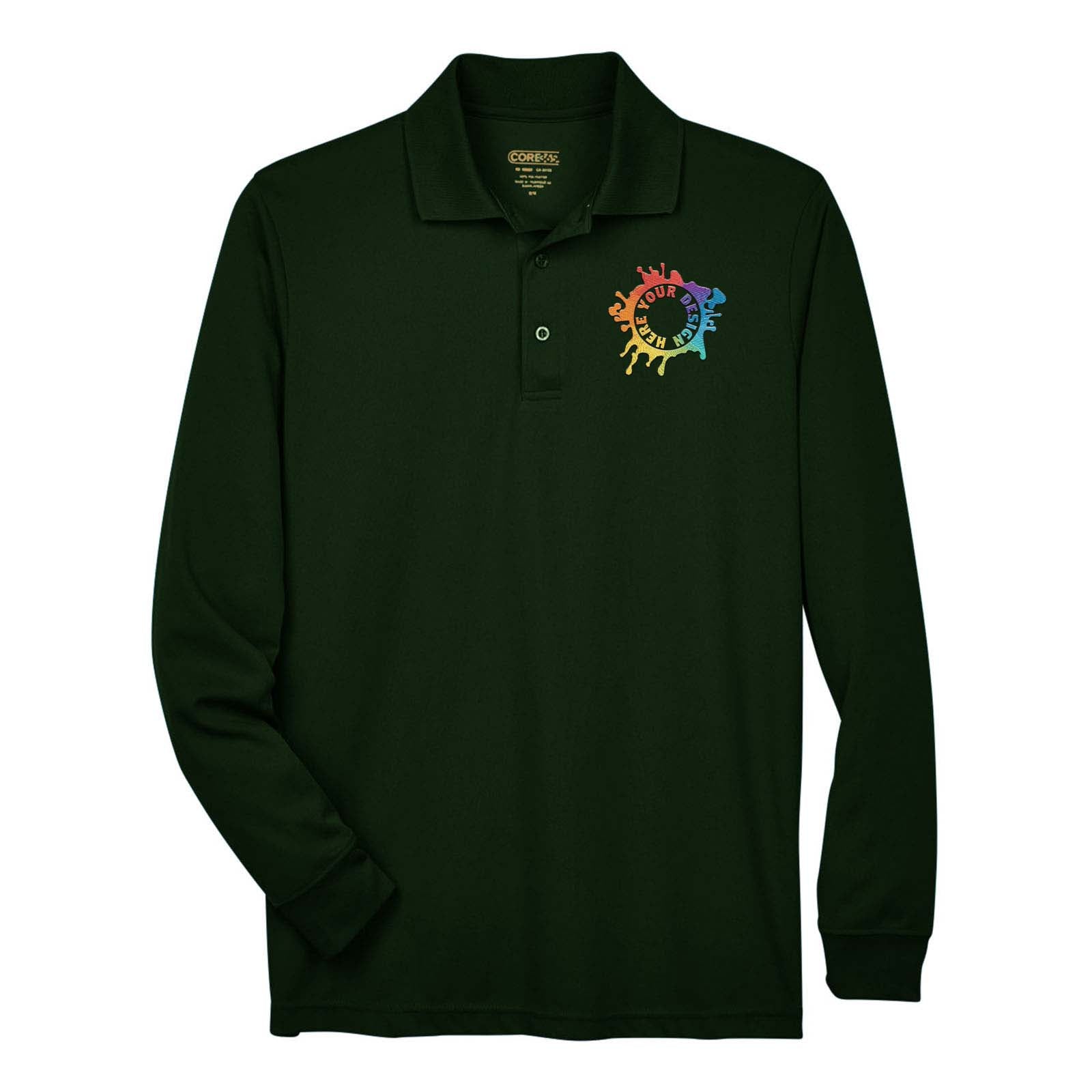 Core365 Men's Pinnacle Performance Polyester Long Sleeve Piqué Polo T-Shirt Embroidery - Mato & Hash