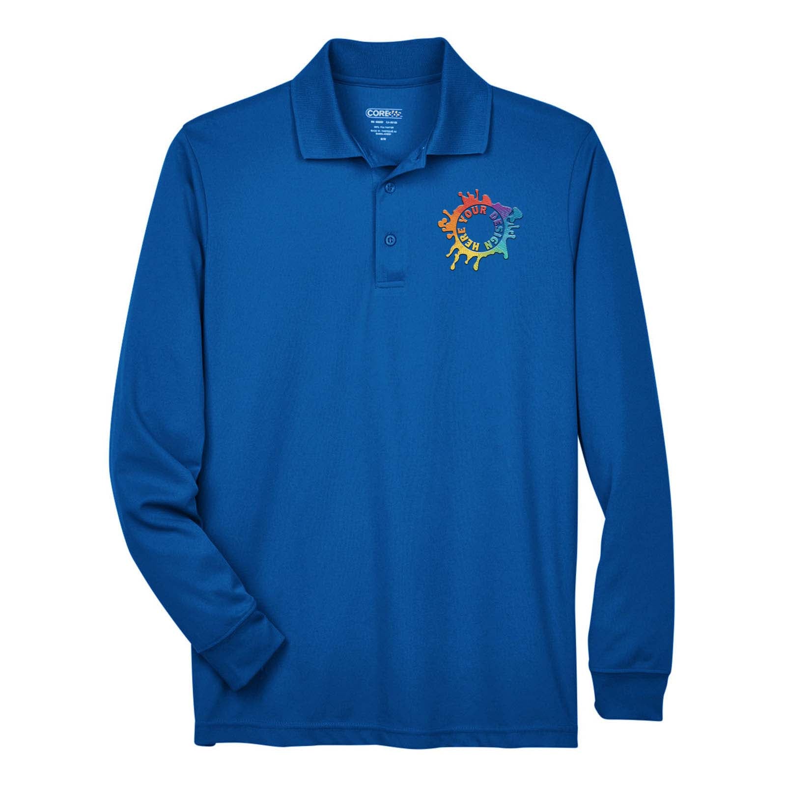 Core365 Men's Pinnacle Performance Polyester Long Sleeve Piqué Polo T-Shirt Embroidery - Mato & Hash