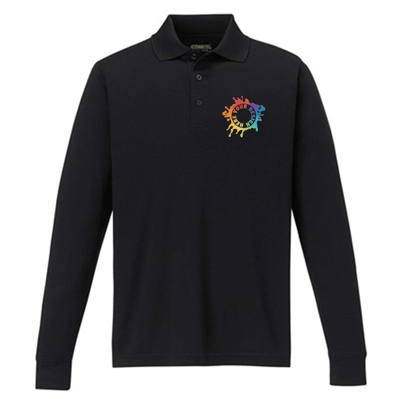 Core365 Men's Pinnacle Performance Polyester Long Sleeve Piqué Polo T-Shirt Embroidery - Mato & Hash