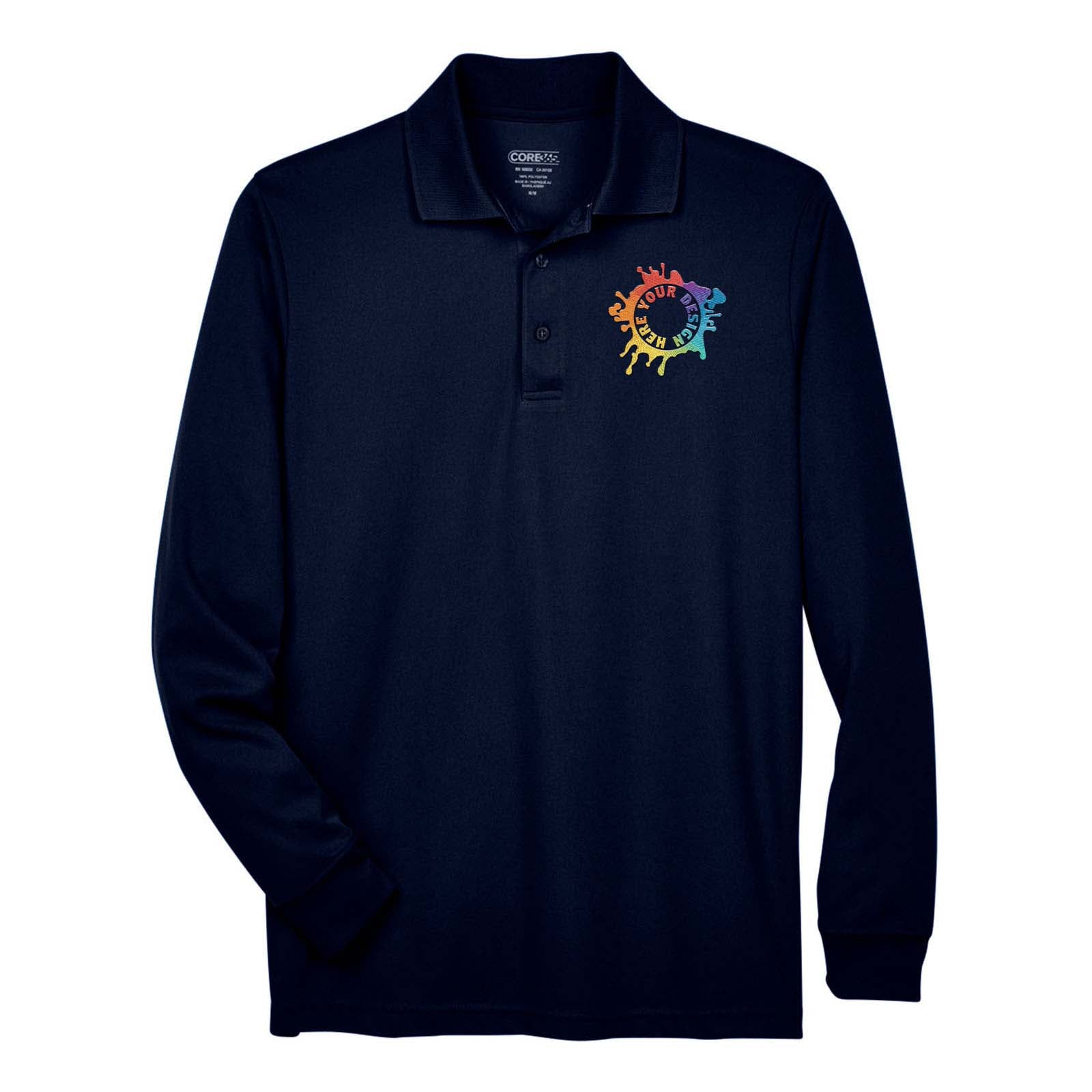 Core365 Men's Pinnacle Performance Polyester Long Sleeve Piqué Polo T-Shirt Embroidery - Mato & Hash