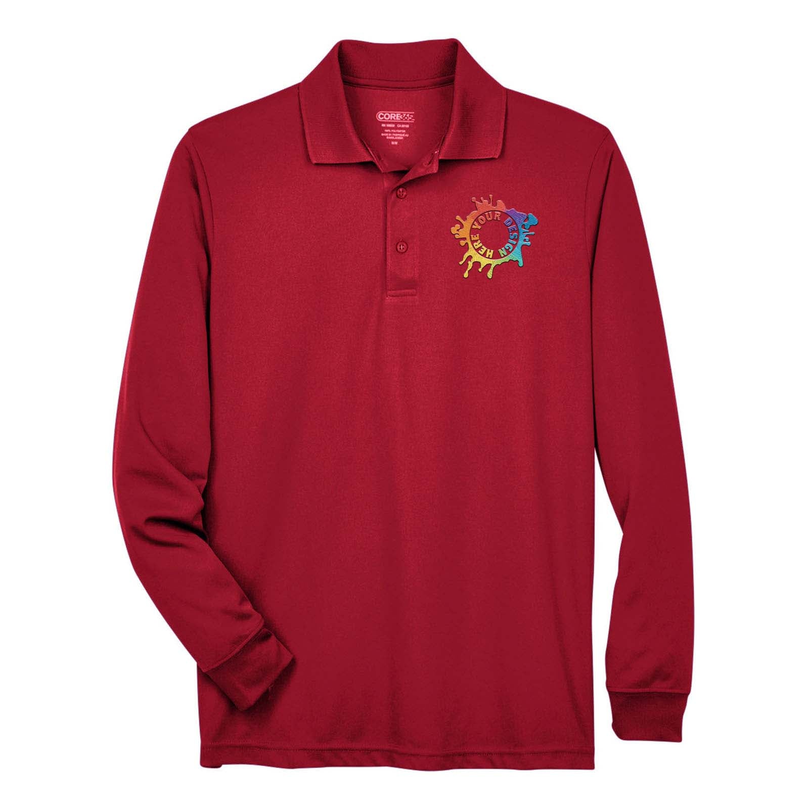 Core365 Men's Pinnacle Performance Polyester Long Sleeve Piqué Polo T-Shirt Embroidery - Mato & Hash