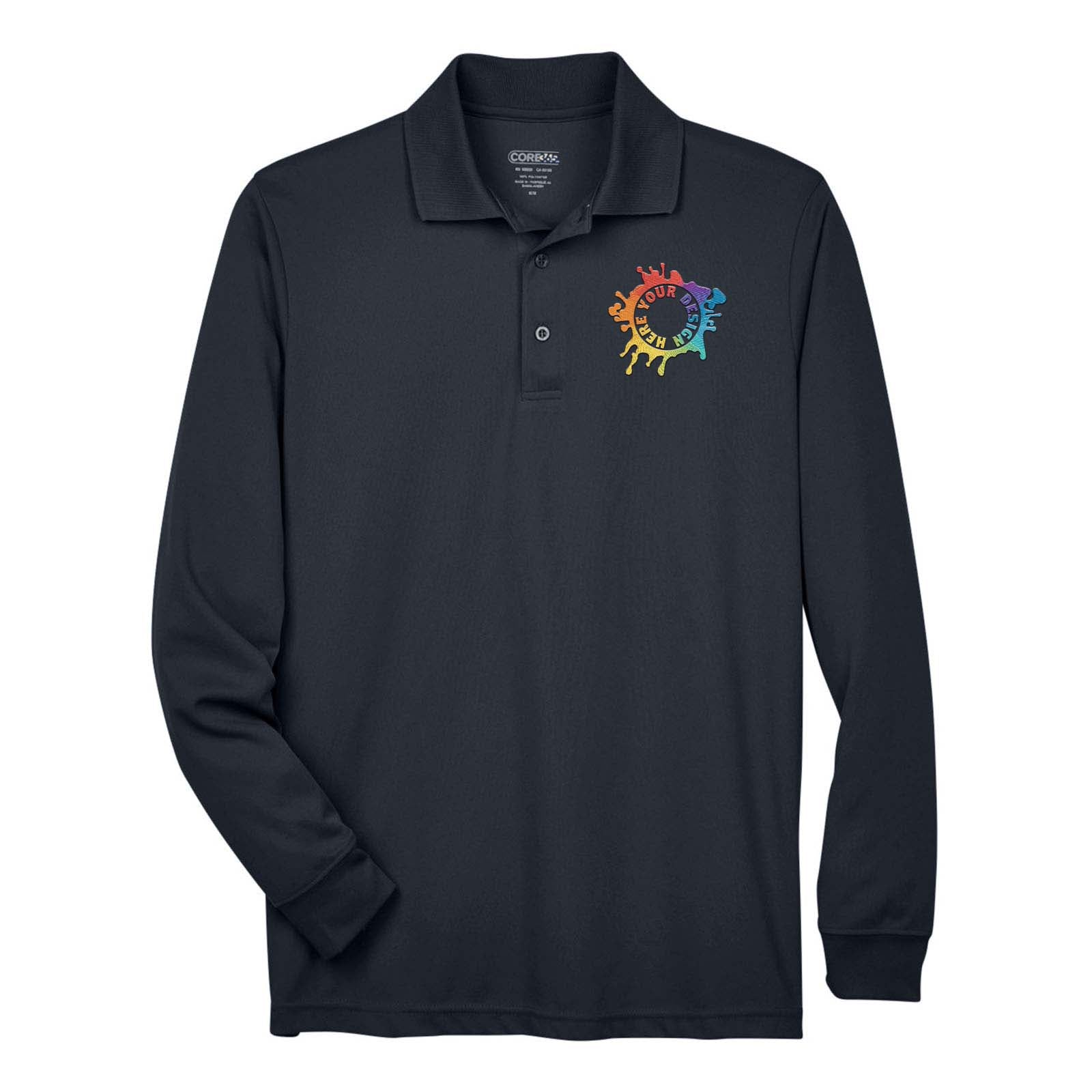 Core365 Men's Pinnacle Performance Polyester Long Sleeve Piqué Polo T-Shirt Embroidery - Mato & Hash