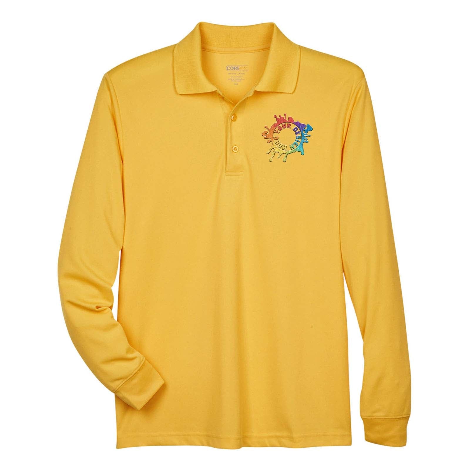 Core365 Men's Pinnacle Performance Polyester Long Sleeve Piqué Polo T-Shirt Embroidery - Mato & Hash